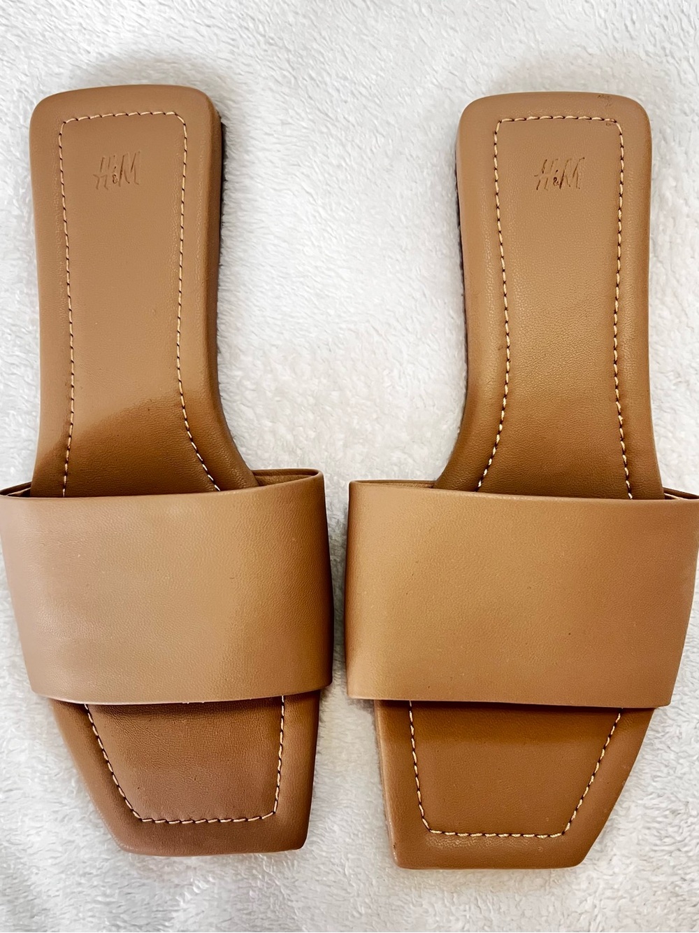 H&M Tan Wide-Strap Square-Toe Slide Mules